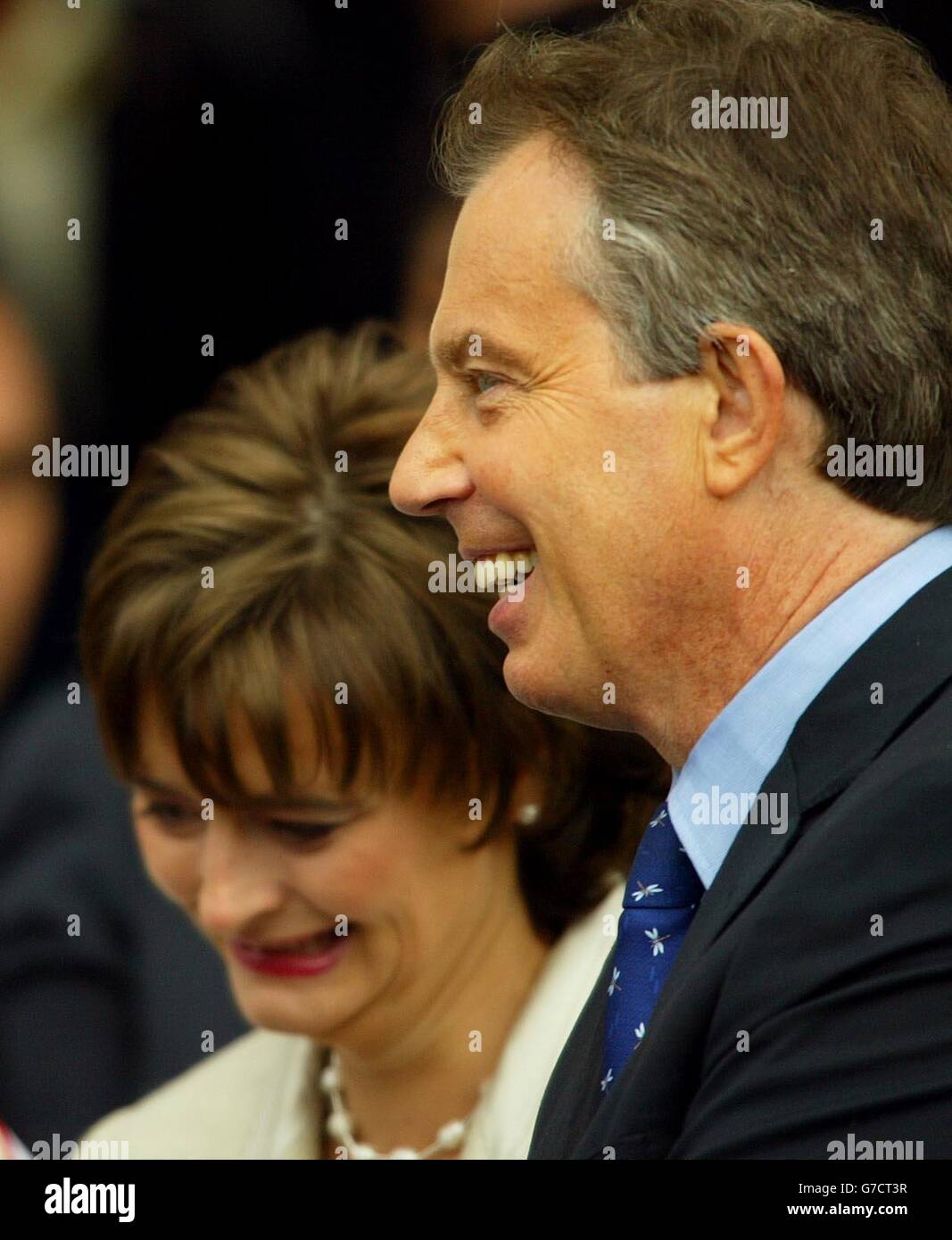 Tony Blair and his wife Cherie leave St Peter's Church Stock Photo - Alamy