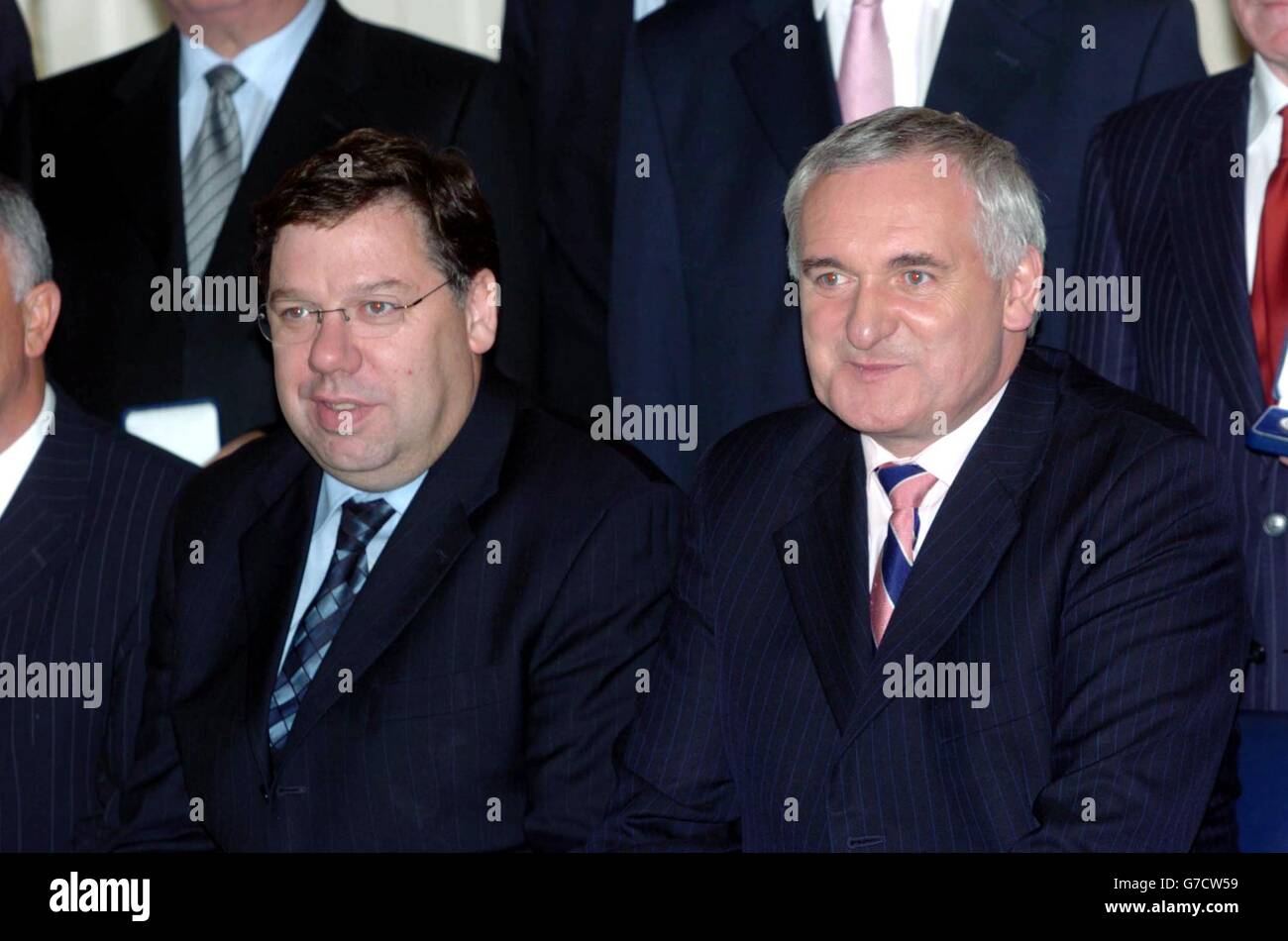 New Minister for Finance, Brian Cowen (left) with Taoiseach Bertie Ahern, after receiving his Seal of Office, at Aras an Uachtarain, Dublin, Ireland. Stock Photo