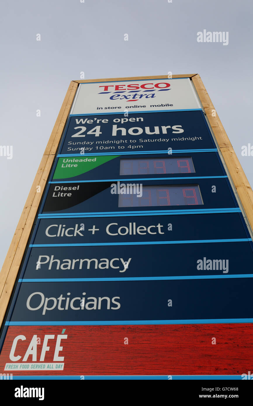 Tesco profit report. Tesco signage at their superstore in Bar Hill