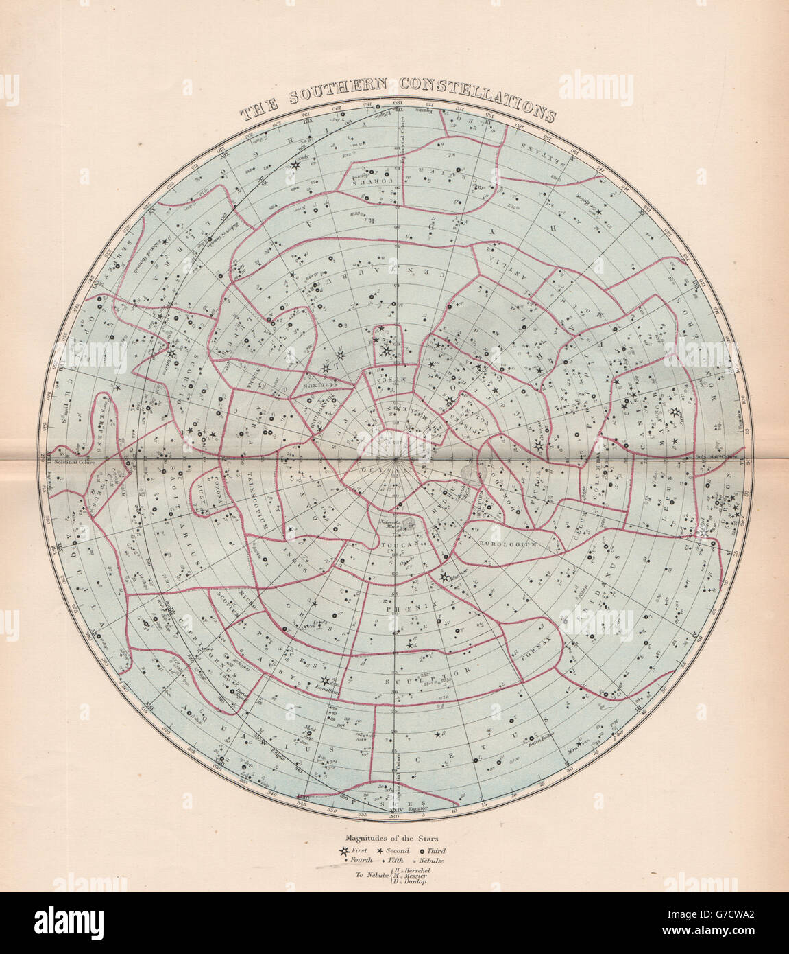 STAR CHART. 'The Southern Constellations'. Showing star magnitudes, 1878 map Stock Photo