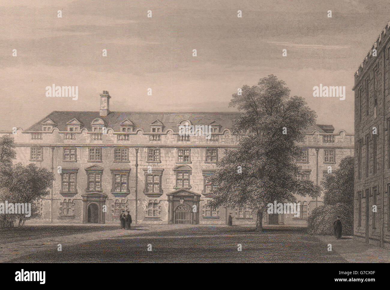 The Second Court, CHRIST'S COLLEGE, Cambridge. LE KEUX, antique print 1841 Stock Photo