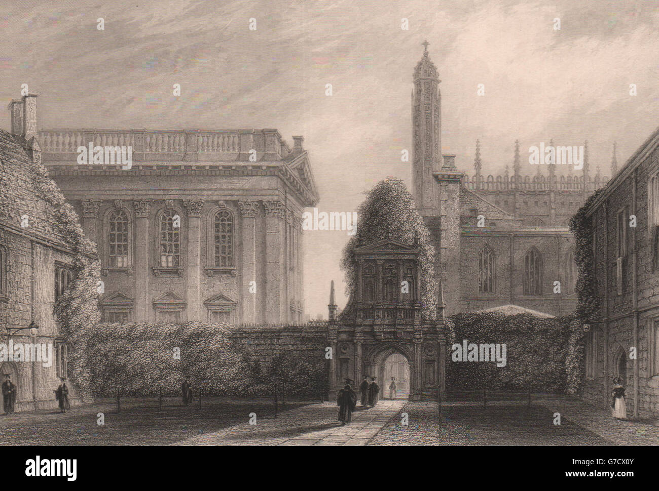 The Library of KING/'S COLLEGE Cambridge LE KEUX 1841 old antique print