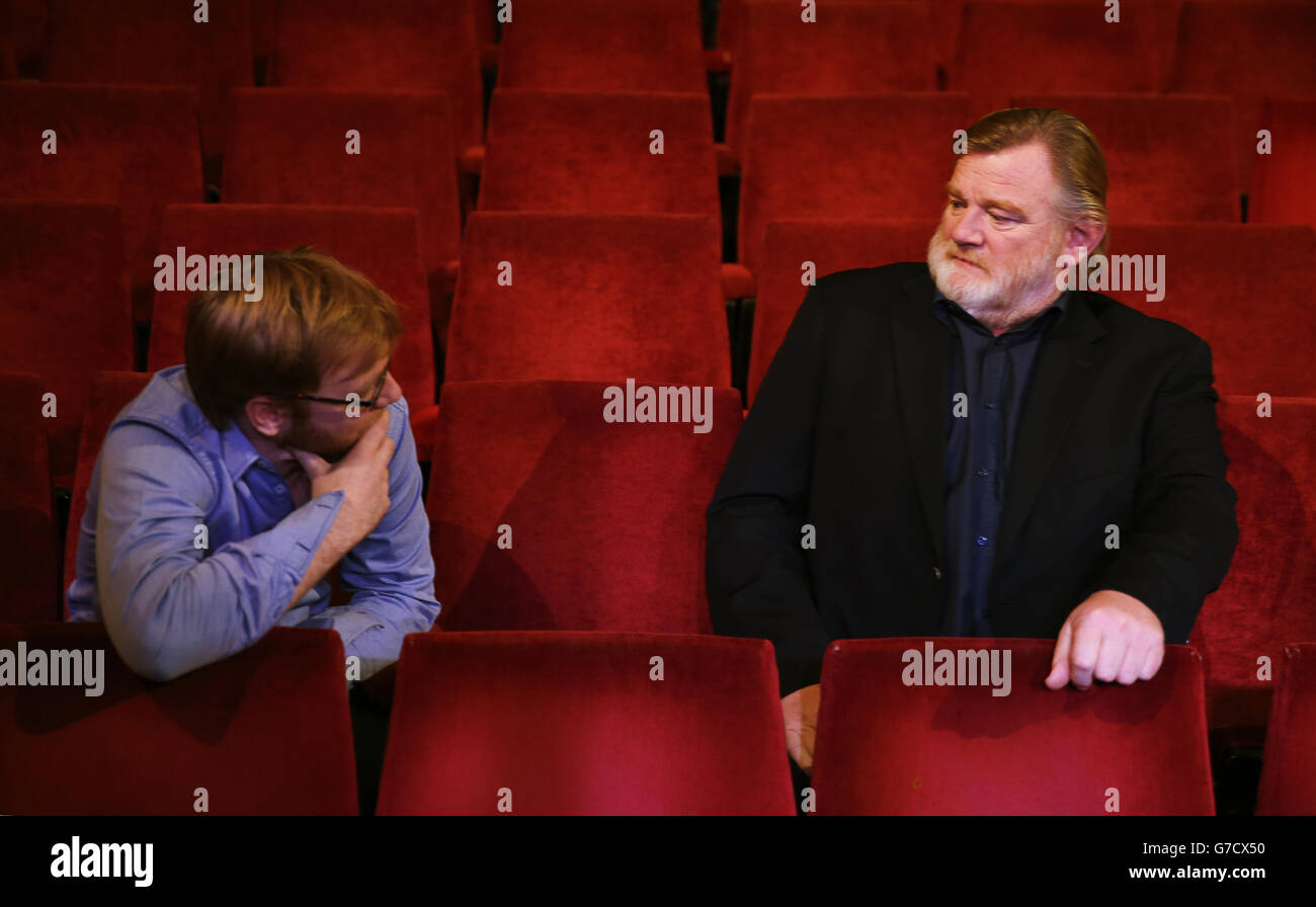 Brendan Gleeson with his son Brian at the announcement at the Olympia Theatre, Dublin, of an upcoming production of 'The Walworth Farce' starring Brendan and his two sons Brian and Domhnall. Stock Photo