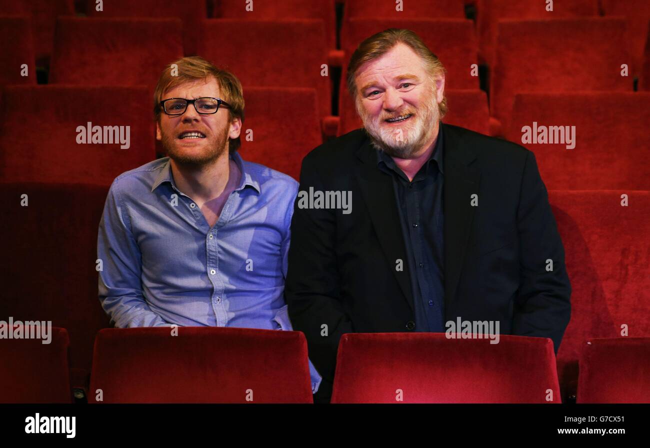 Brendan Gleeson with his son Brian at the announcement at the Olympia Theatre, Dublin, of an upcoming production of 'The Walworth Farce' starring Brendan and his two sons Brian and Domhnall. Stock Photo