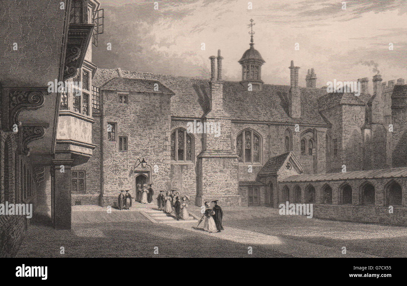 QUEENS' COLLEGE, The second Court , Cambridge. LE KEUX, antique print 1841 Stock Photo
