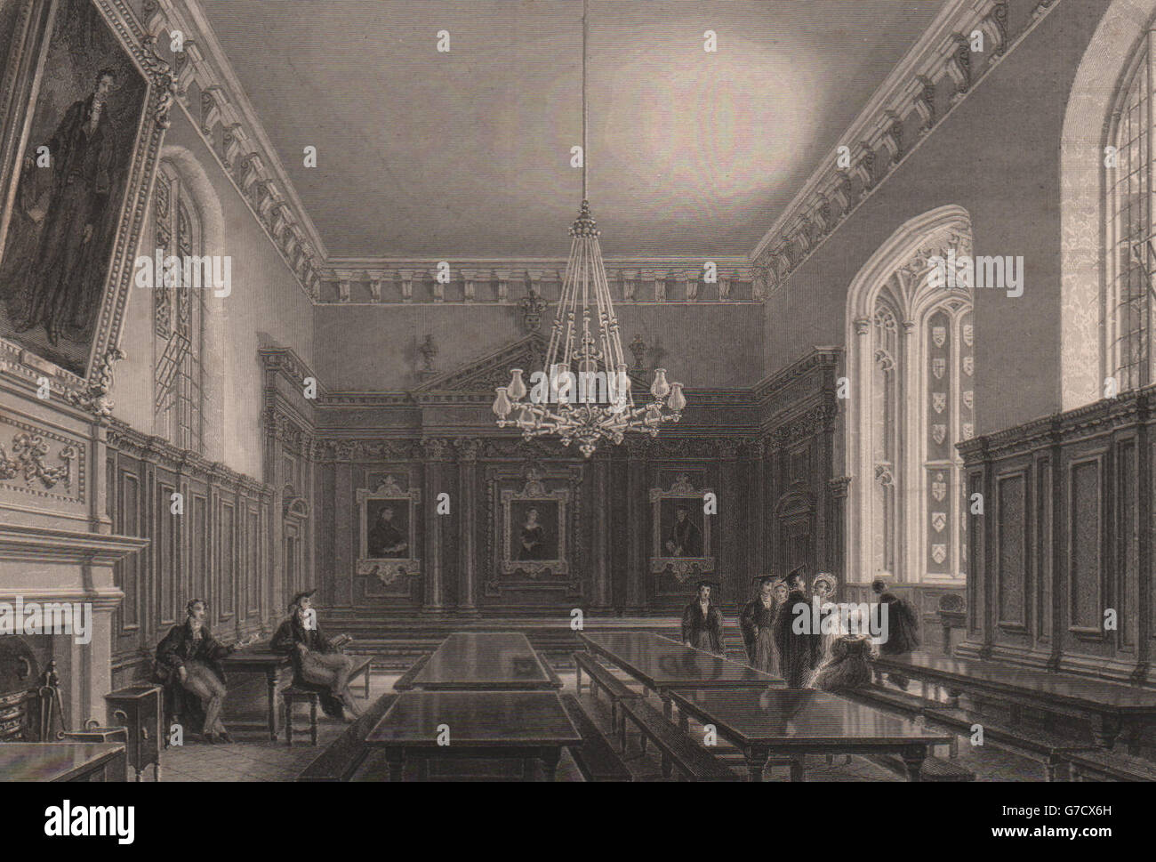 The Hall, QUEENS' COLLEGE, Cambridge. LE KEUX, antique print 1841 Stock Photo