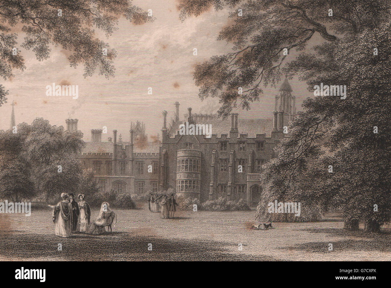 SIDNEY SUSSEX COLLEGE. from the Masters Garden, Cambridge. LE KEUX, print 1841 Stock Photo