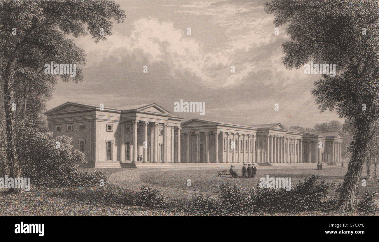DOWNING COLLEGE, as it will appear when completed, Cambridge. LE KEUX, 1841 Stock Photo