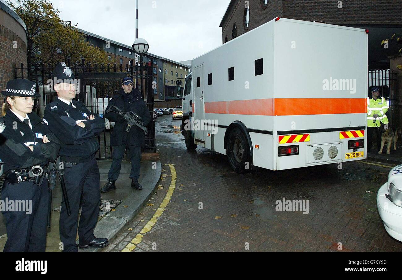 The police convoy carrying David Bieber arrives at Newcastle Crown Court. The 35-year-old will go on trial accused of murdering the traffic policeman Ian Broadhurst on Boxing Day. David Bieber, also known at Nathan Coleman, has denied shooting 34-year-old Pc Broadhurst in Leeds. He has also denied attempting to murder Pc Broadhurst's colleagues, Pc Neil Roper, 45, and Pc James Banks, 26, on the same day. Stock Photo