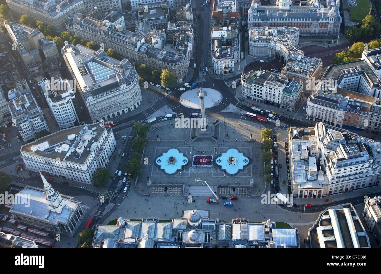 Trafalgar Square. Aerial view of London showing Trafalgar Square. Stock Photo