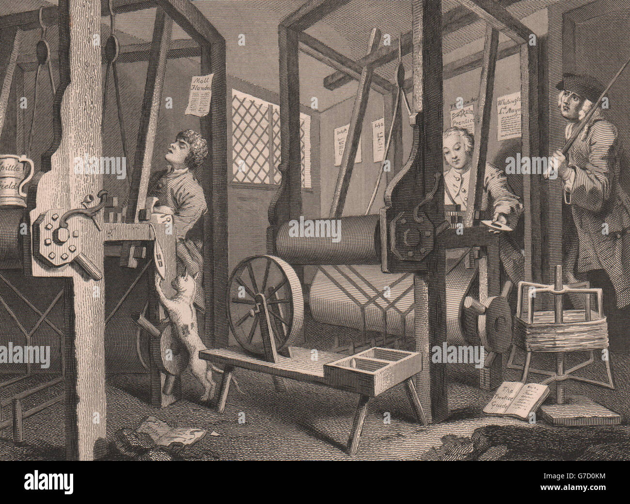 INDUSTRY & IDLENESS. The Fellow prentices at their Looms. HOGARTH, print 1833 Stock Photo