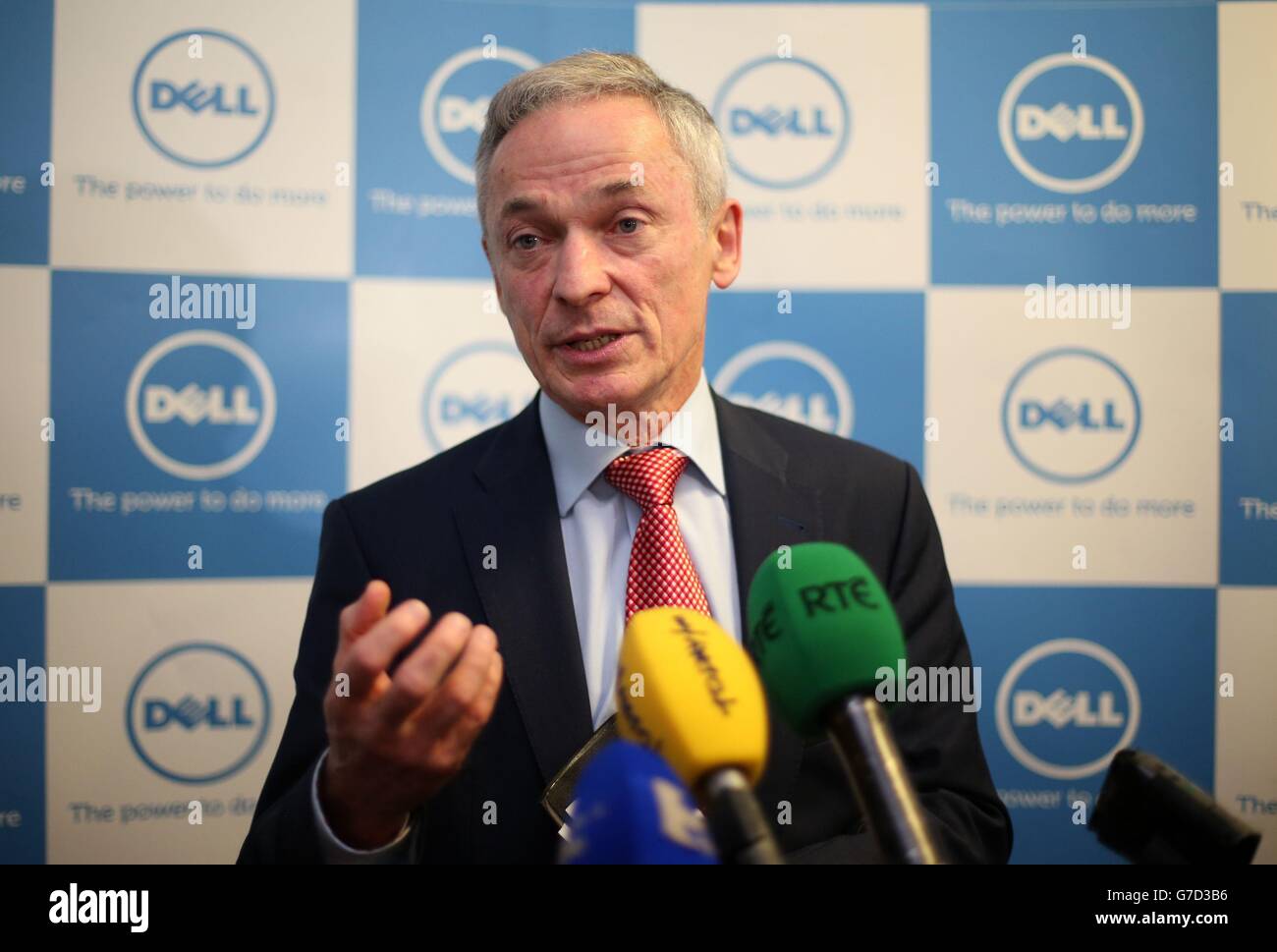 Irish Jobs Minister Richard Bruton at the Cherrywood base of Dell in Dublin as the computer giant has announced that up to 50 new jobs are being created as it establishes a new research and development centre in Ireland. Stock Photo