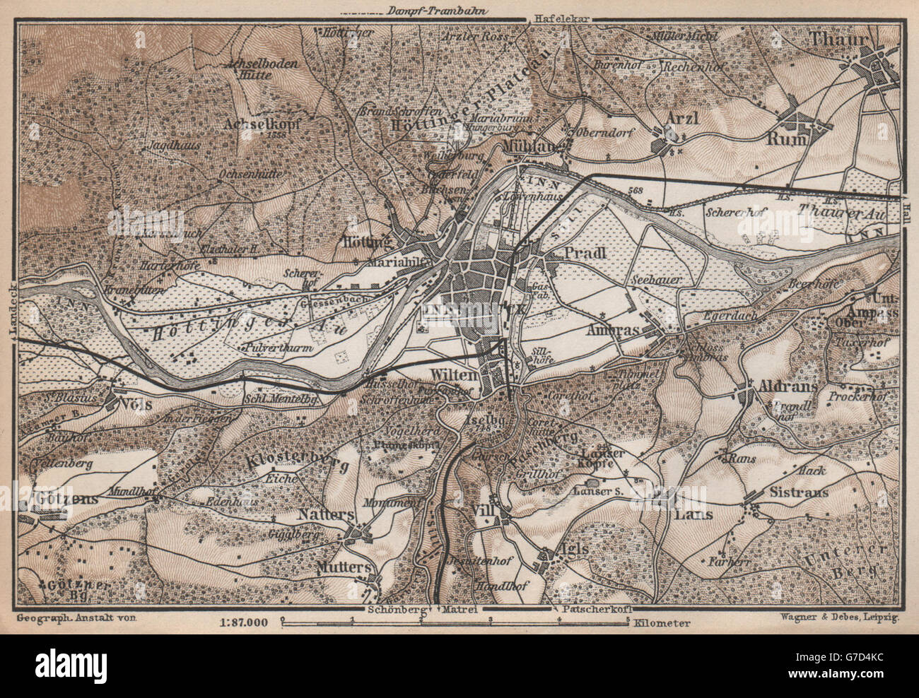 INNSBRUCK ENVIRONS Umgebung. Thaur Gotzens Igls. Austria Österreich, 1896 map Stock Photo