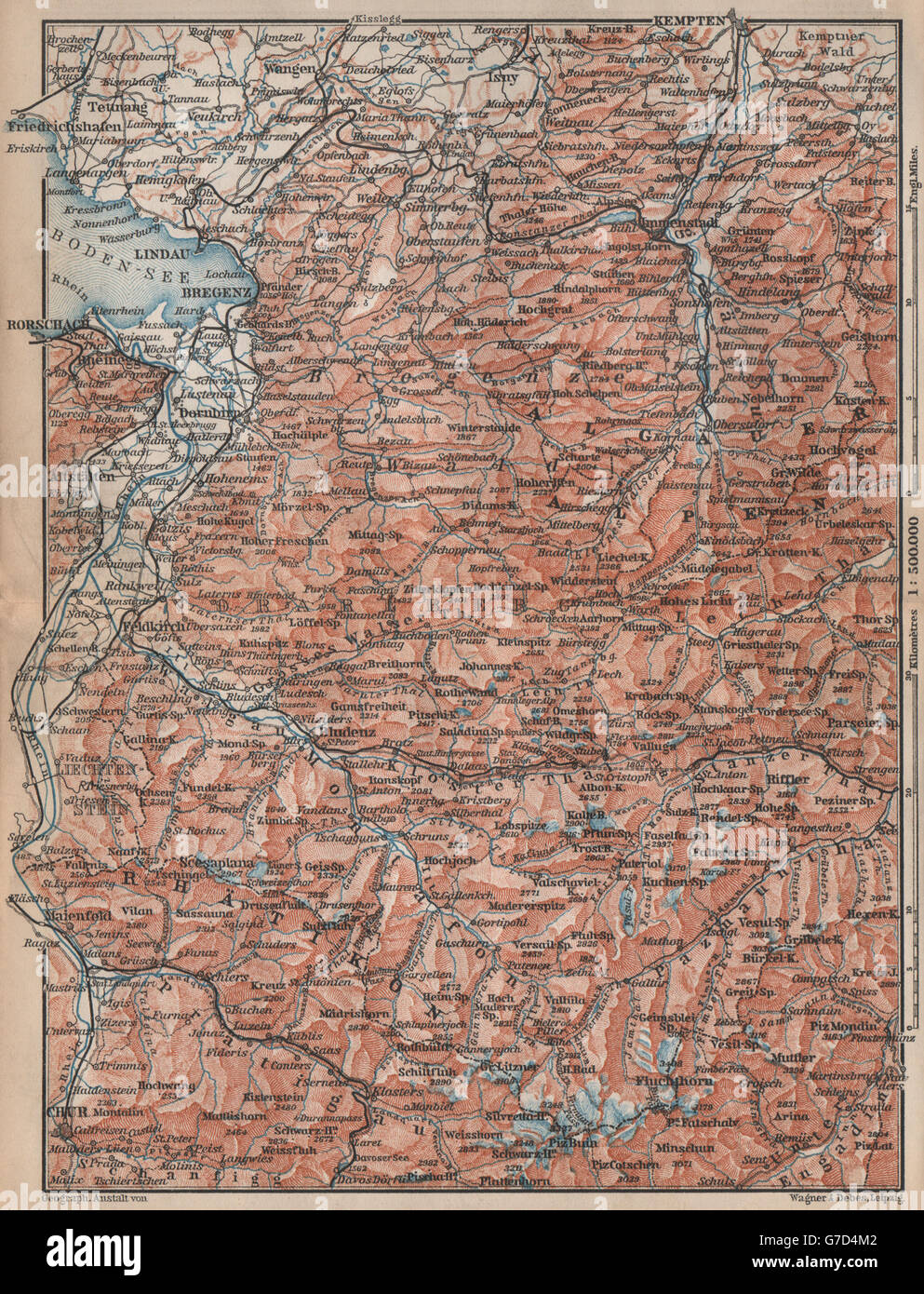 VORARLBERG & BREGENZER WALD. Bludenz St Anton Zürs Lech See Ischgl, 1896 map Stock Photo