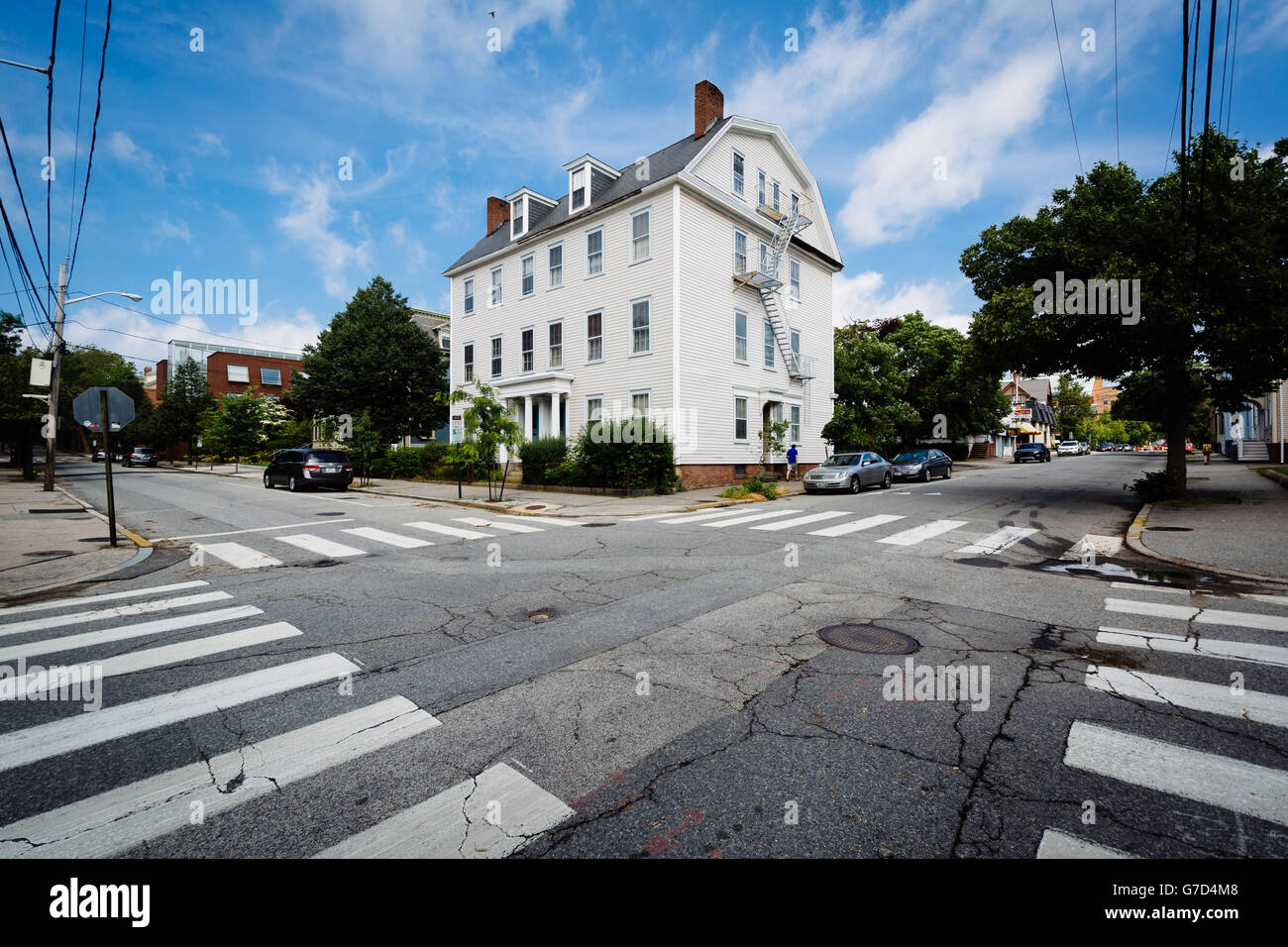 An intersection in College Hill, Providence, Rhode Island. Stock Photo
