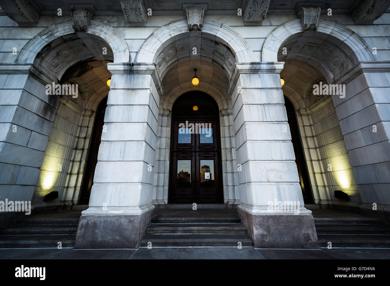 Entrance to the Rhode Island State House, in Providence, Rhode Island. Stock Photo