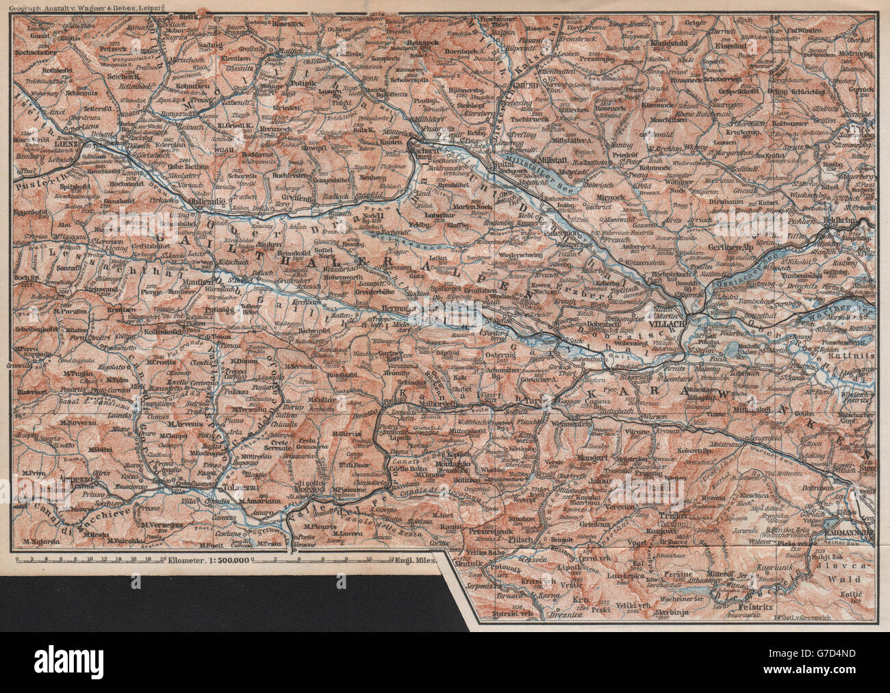 CARINTHIAN ALPS Lienz Villach Triglav Lake Bled Austria Italy Slovenia, 1896 map Stock Photo