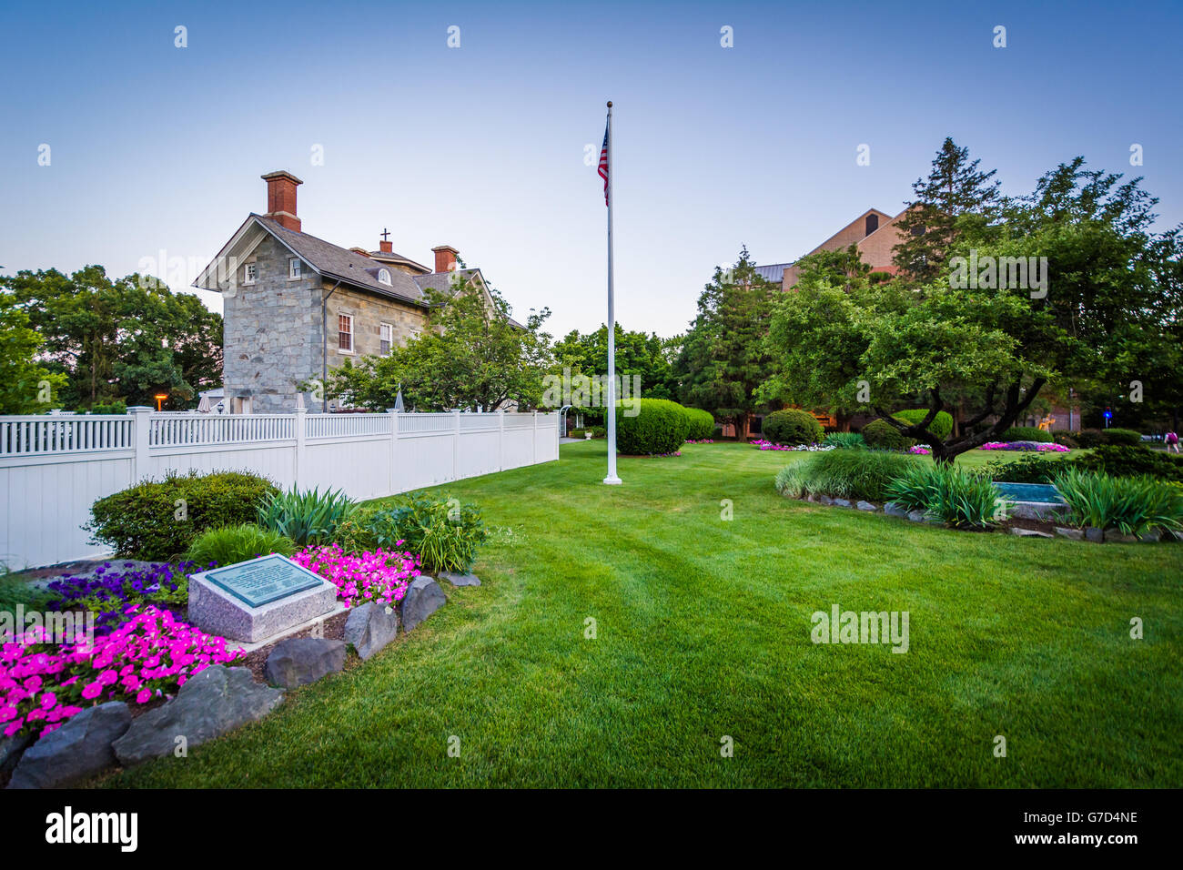 Gardens and buildings at Providence College, in Providence, Rhode Island. Stock Photo