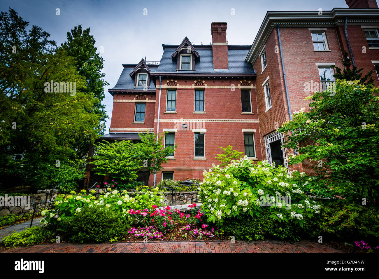 Gardens outside the Brown University Alumni Association Building on the campus of Brown University, in Providence, Rhode Island. Stock Photo