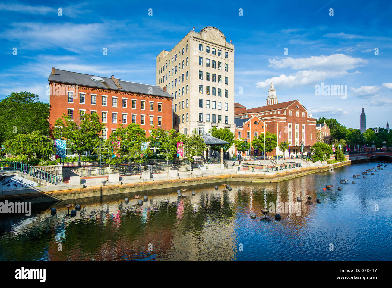 Historic buildings along the Providence River in downtown Providence, Rhode Island. Stock Photo