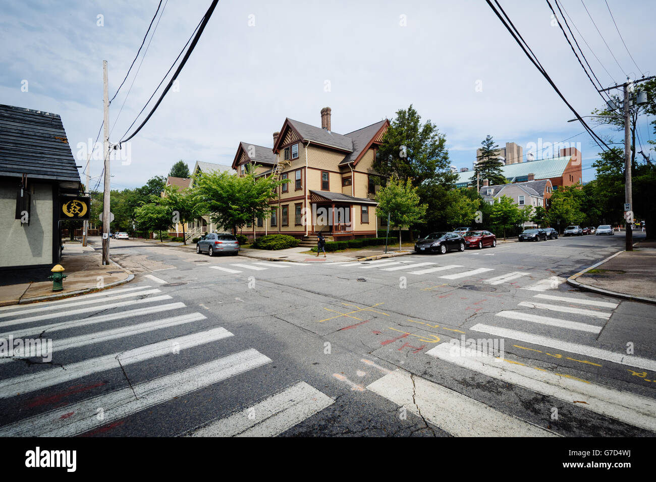 Intersection in the College Hill neighborhood of Providence, Rhode Island. Stock Photo