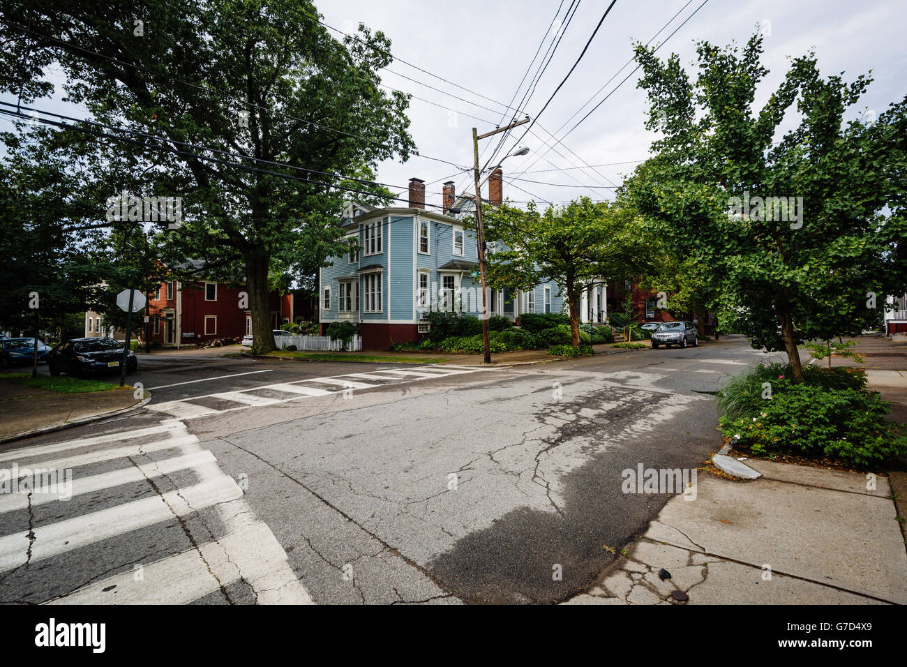 Intersection in the Fox Point neighborhood of Providence, Rhode Island. Stock Photo