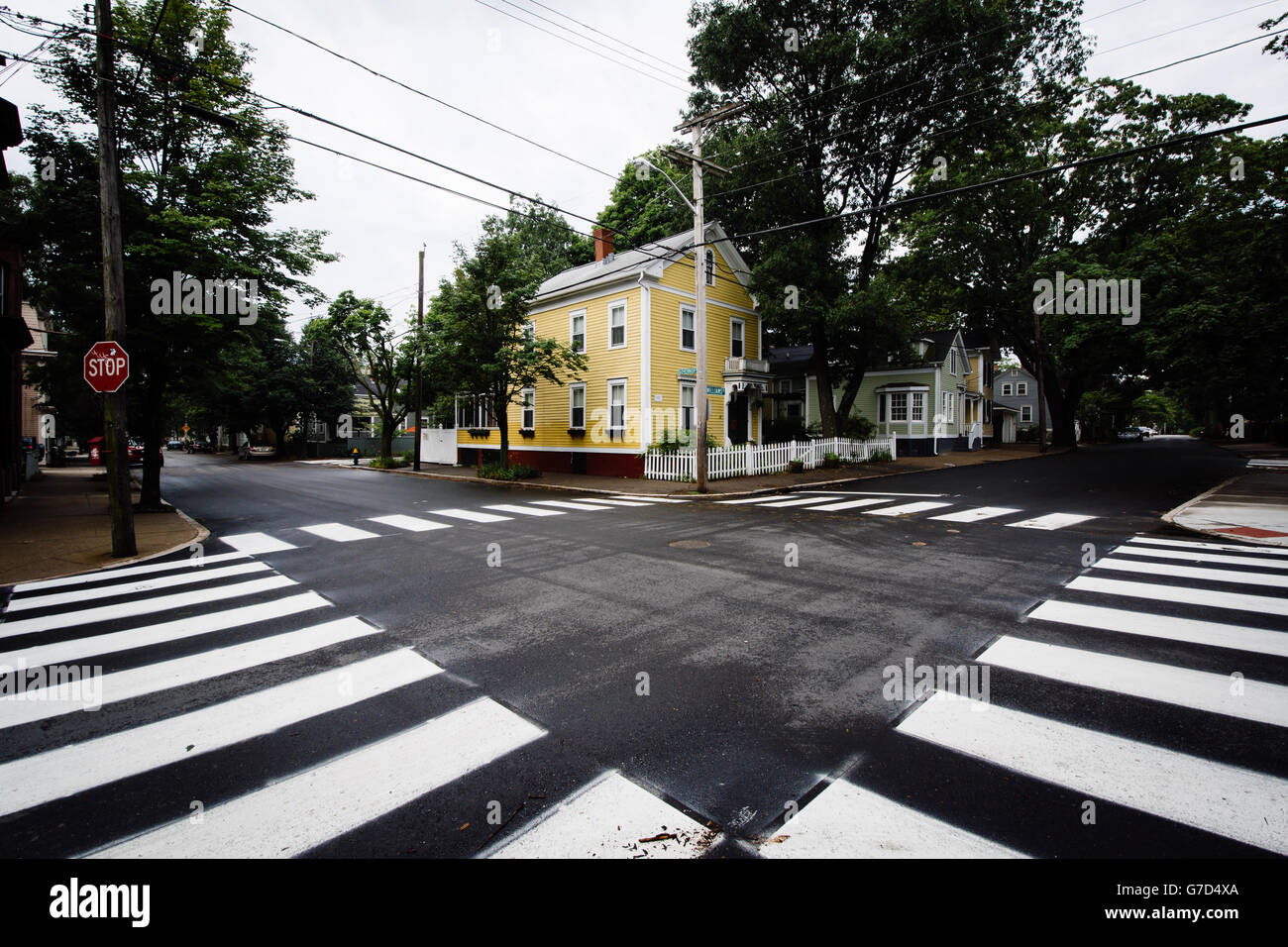 Intersection in the Fox Point neighborhood of Providence, Rhode Island. Stock Photo