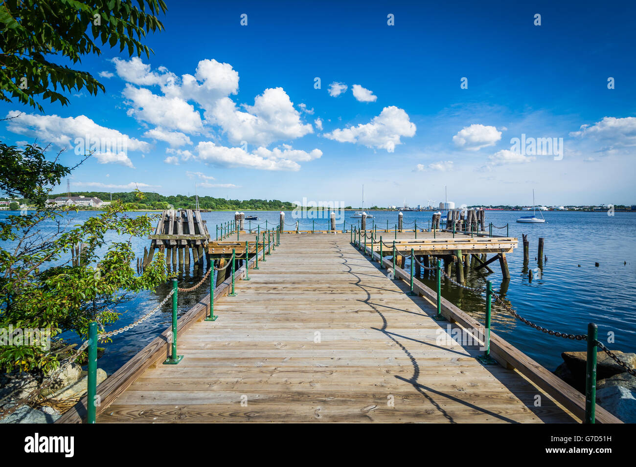 Pier in the Seekonk River, in Providence, Rhode Island. Stock Photo