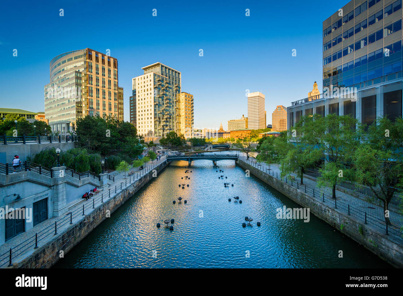 Modern buildings along the Providence River, in downtown Providence, Rhode Island. Stock Photo
