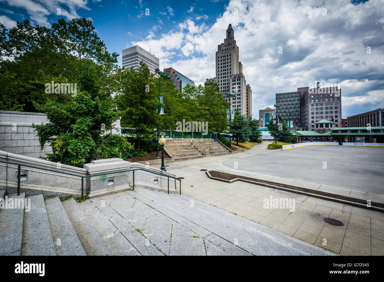 Staircase and buildings in downtown Providence, Rhode Island. Stock Photo