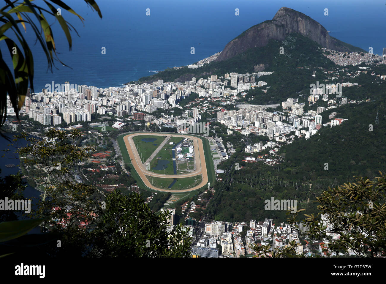 Rio De Janeiro, Brazil views of the City from Christ the Redeemer with Rio Horse racing track Stock Photo