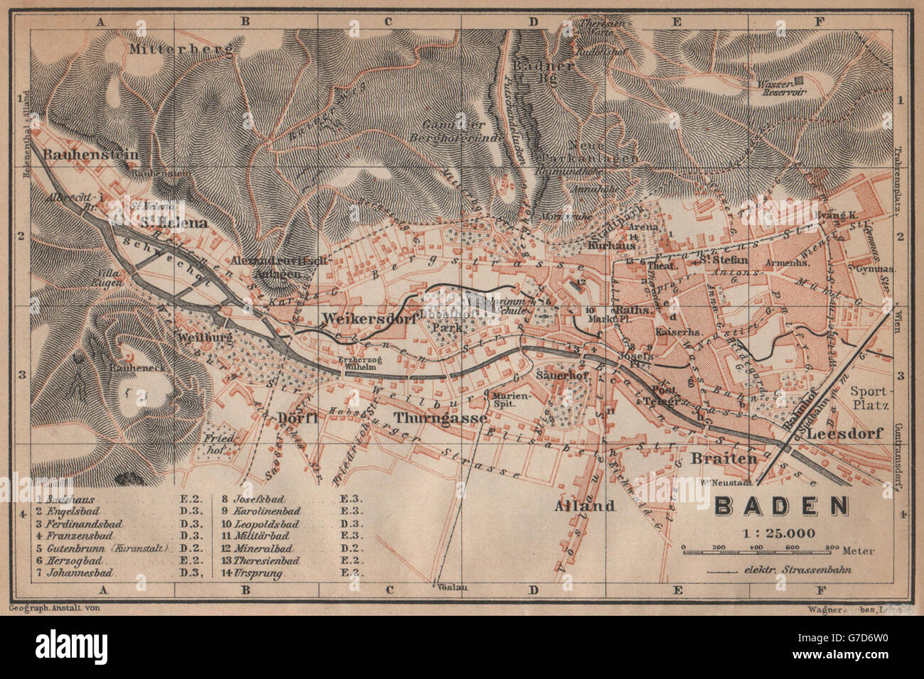 BADEN BEI WIEN /nr Vienna town city plan stadtplan. Austria Österreich, 1905 map Stock Photo
