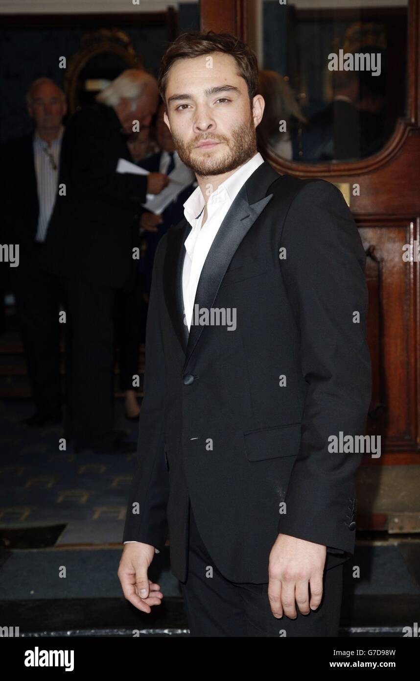 Ed Westwick attends the opening of the National Theatre's production of 'Great Britain' at the Theatre Royal, Haymarket, London. Stock Photo