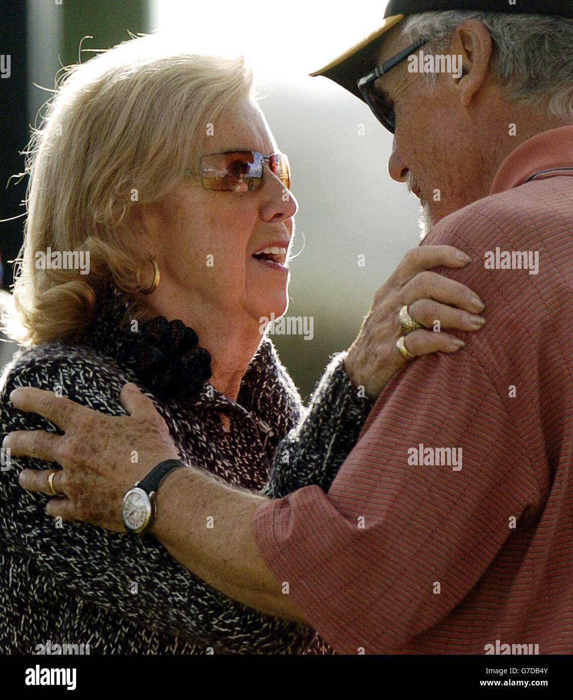 American actor Dennis Hopper is reunited with his former nanny Marion Paul, 38 years since they last met, at the Old Course St Andrews after his second round of the Dunhill Links Championship St Andrews. Stock Photo