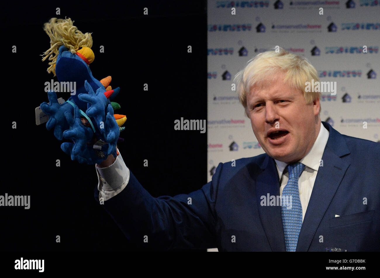 The Mayor of London, Boris Johnson addresses a rally of Conservative supporters held by the website, ConservativeHome during the Conservative Party conference at the International Convention Centre in Birmingham. Stock Photo