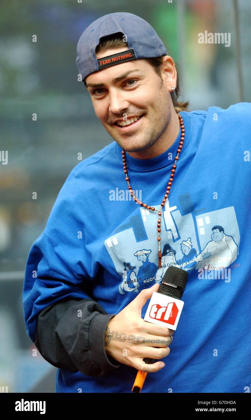 Former Boyzone member and actor Shane Lynch from the Sky One series Dream Team during his guest appearance on MTV TRL UK held at the MTV Studios in London s Leicester Square Stock