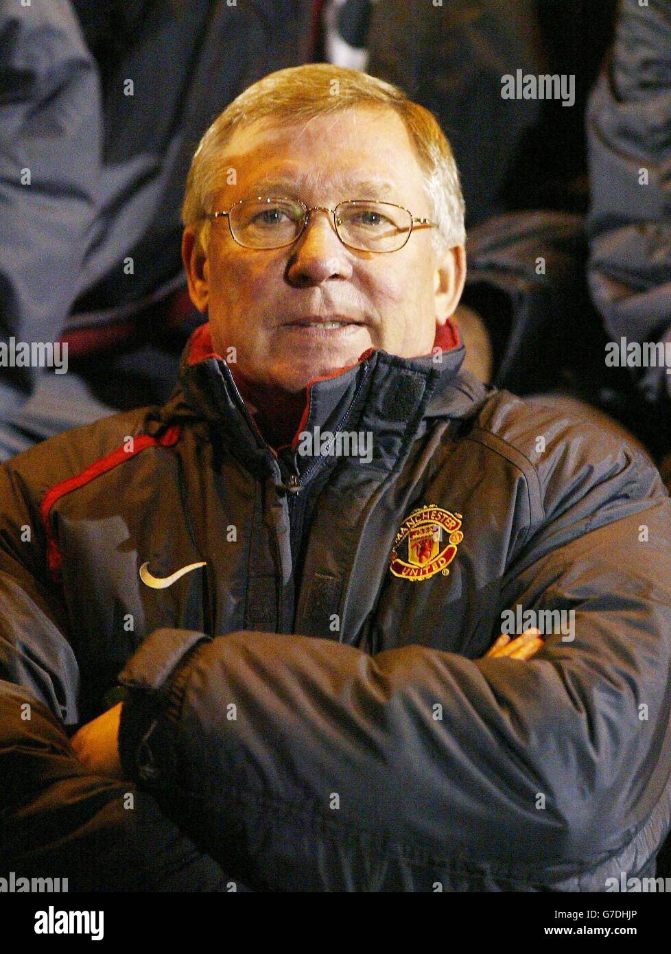 Manchester United manager Sir Alex Ferguson ahead of the Carling Cup 3rd round match against Crewe Alexandra at Gresty Road, Crewe. Stock Photo