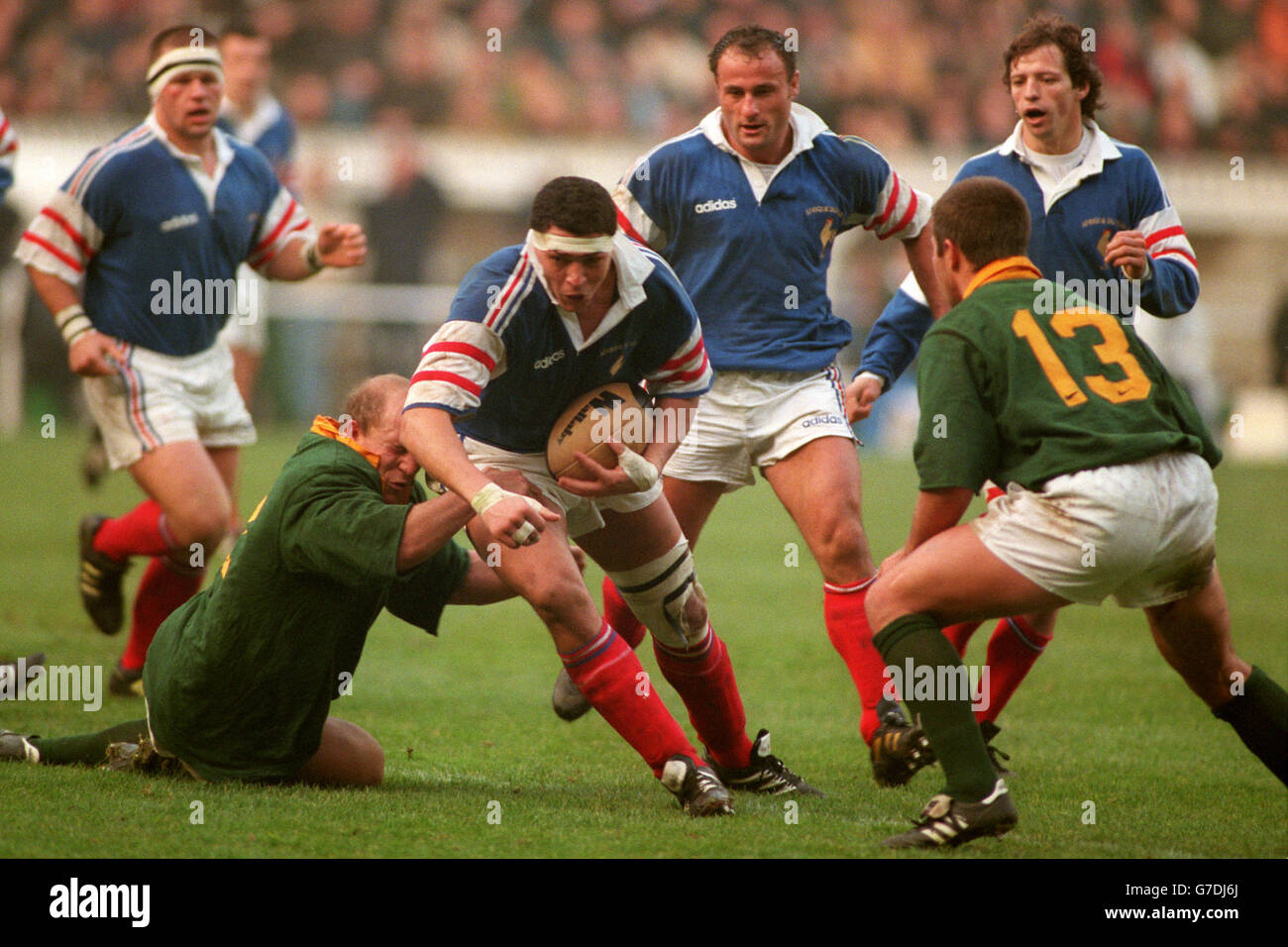 Rugby Union ... France v South Africa. Kobus Wiese, South Africa holds on to Abdelatif Benazzi, France Stock Photo