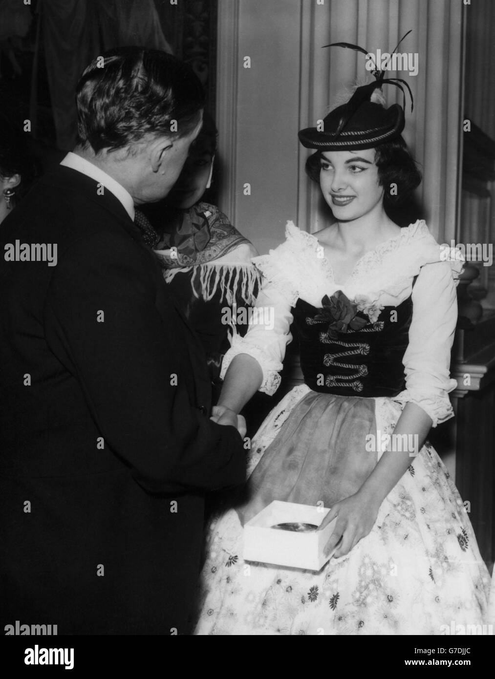 Petra Schurmann, 23-year-old student and model is Miss Germany with Sir Cuthbert Ackroyd, Lord Mayor of London, at the reception given to Miss World competitors at the Mansion House, London. The reception was part of the ceremonies leading up to the final of the contest. Stock Photo