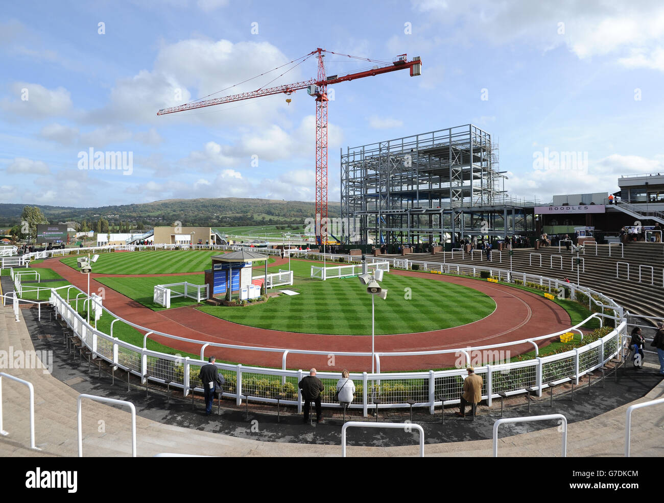 A general view of the pre-parade ring and new grandstand building works during day one of the 2014 Showcase meeting at Cheltenham Racecourse, Cheltenham. Stock Photo