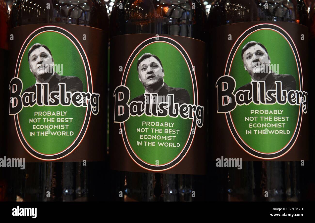 'Ballsberg' lager being sold in a mock up bar at the ICC, ahead of the Conservative Party annual conference in Birmingham. Stock Photo