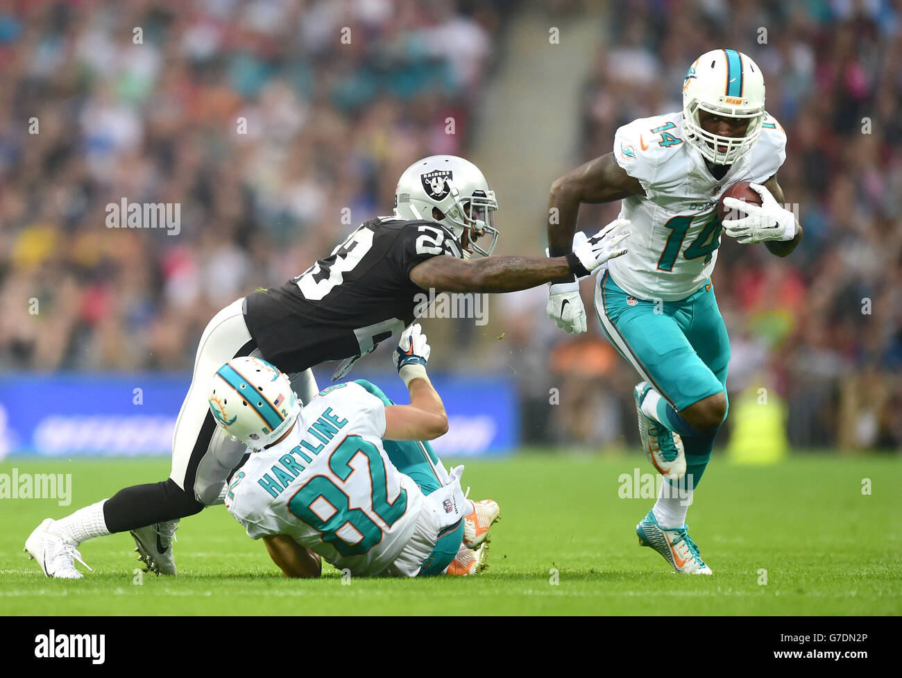 American Football - NFL International Series 2014 - Miami Dolphins v Oakland Raiders - Wembley Stadium Stock Photo