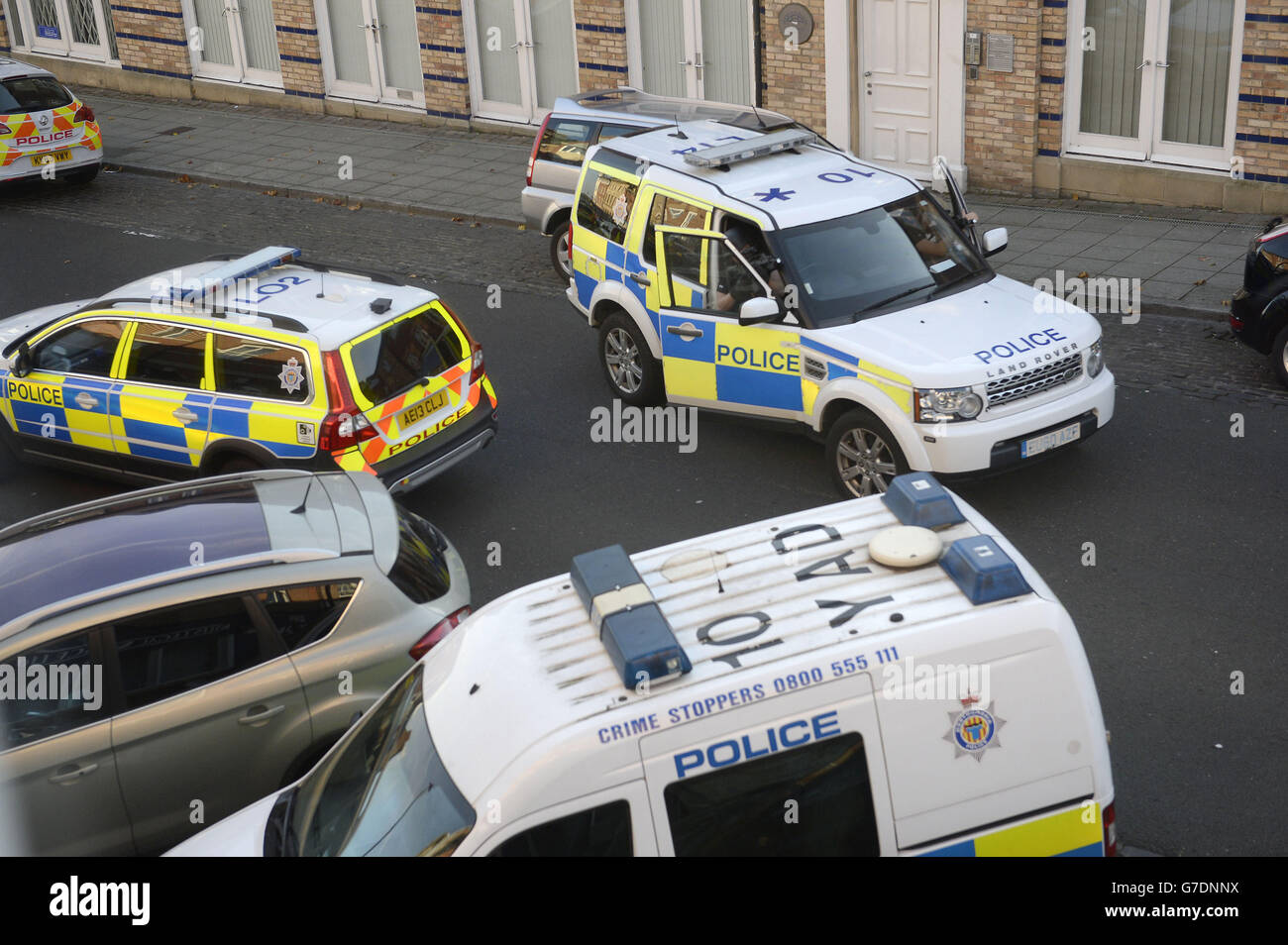 Armed police outside an address in North Shields, North Tyneside, where a man is barricaded in a