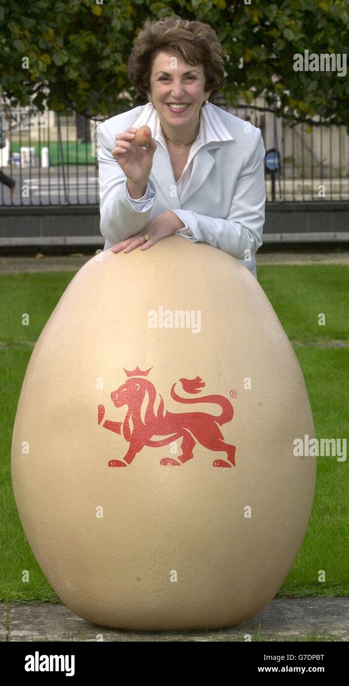 Former Department of Health Minister Edwina Currie launches British Egg Week at The House of Commons in central London. The House of Commons is supporting the initiative by putting egg recipies on the menu throughout restaurants in the Palace of Westminster. Stock Photo