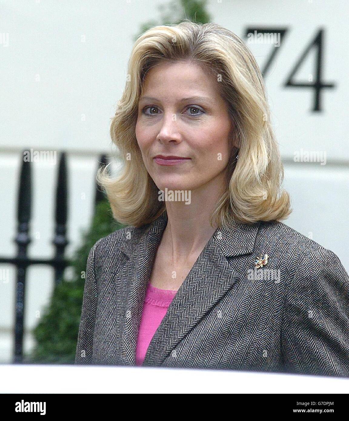 Diane Thatcher outside her mother-in-law's home in Belgravia, London. Her brother Sir Mark Thatcher has been linked with an attempted coup plot in Equatorial Guinea. Stock Photo