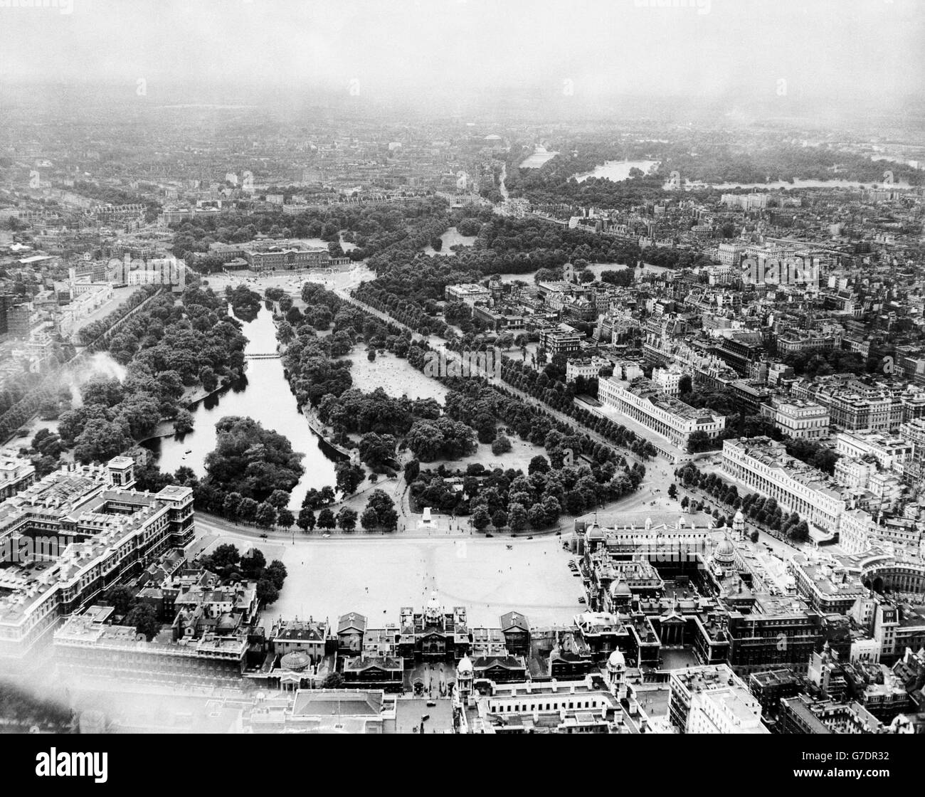 Travel - London Aerial Views. Aerial View of St James' Park, London. circa 1953. Stock Photo