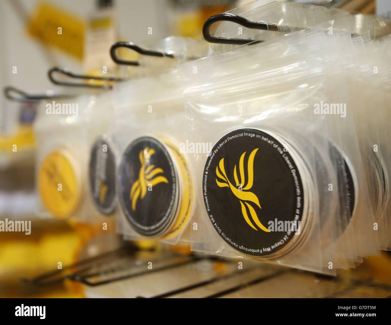 Liberal Democrat merchandise on day four of Liberal Democrat autumn conference at the Clyde Auditorium in Glasgow, Scotland. Stock Photo