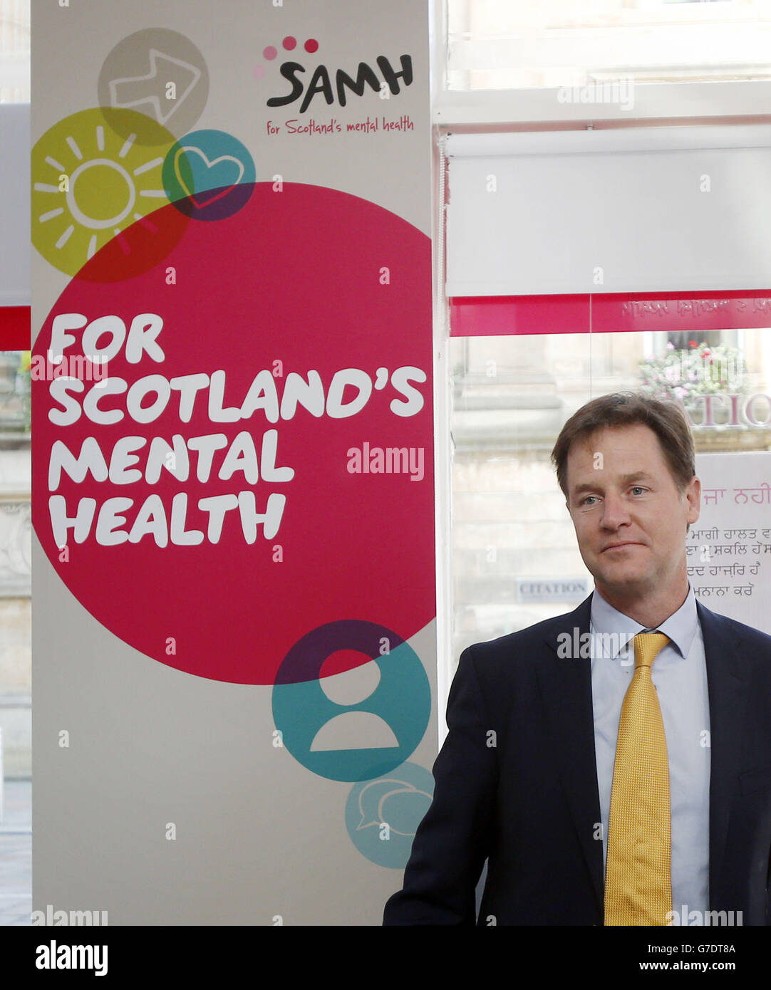 Deputy Prime Nick Clegg during a visit to the Scottish Association for Mental Health in Glasgow on day four of Liberal Democrat autumn conference in Glasgow, Scotland. Stock Photo