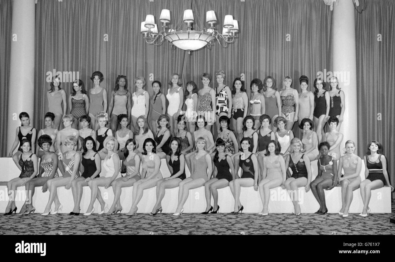 Contestants for Miss World 1966 title parading at Waldorf Hotel, London. Stock Photo