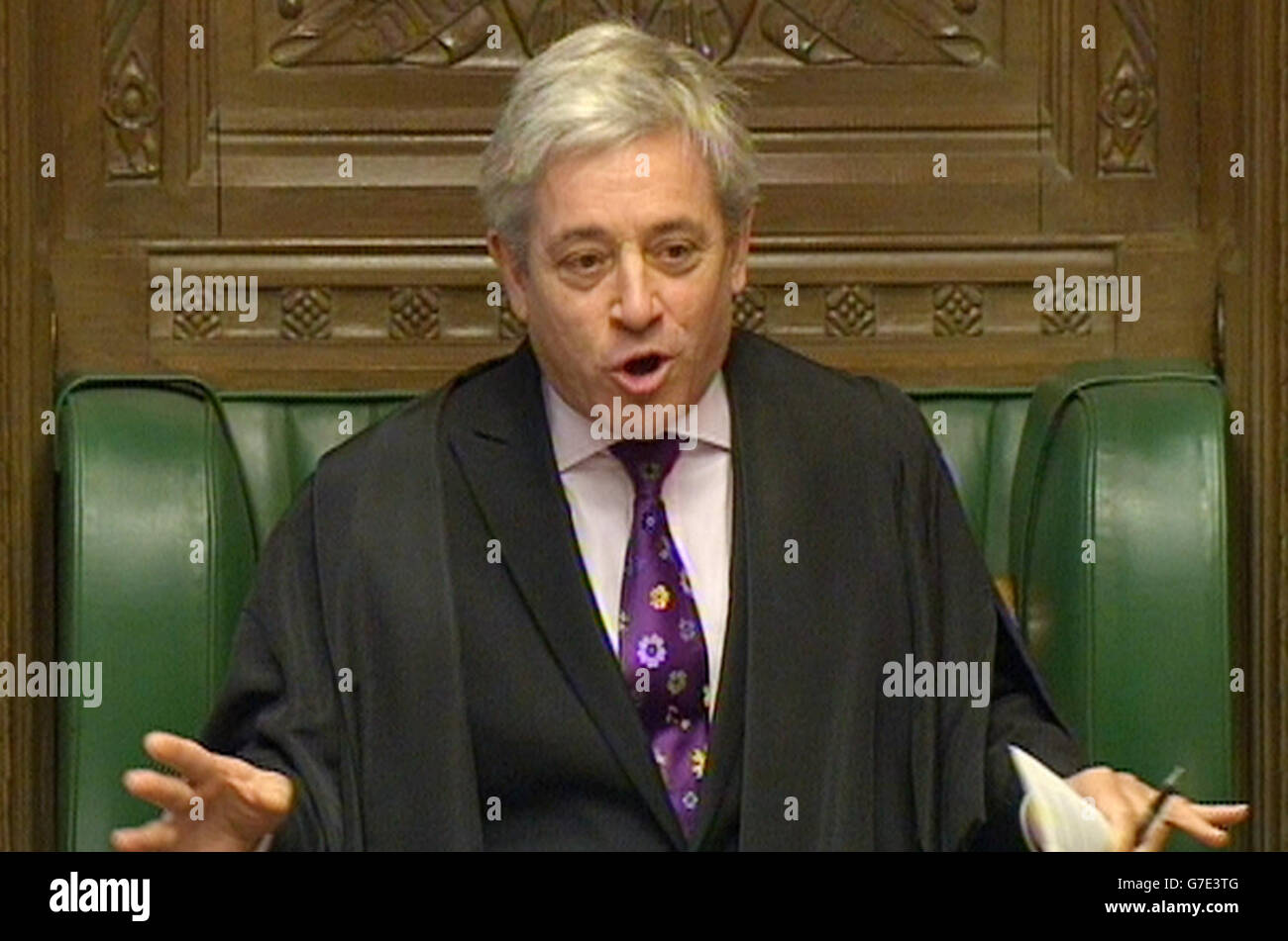 Commons Speaker John Bercow during Prime Minister's Questions in the House of Commons, London. Stock Photo